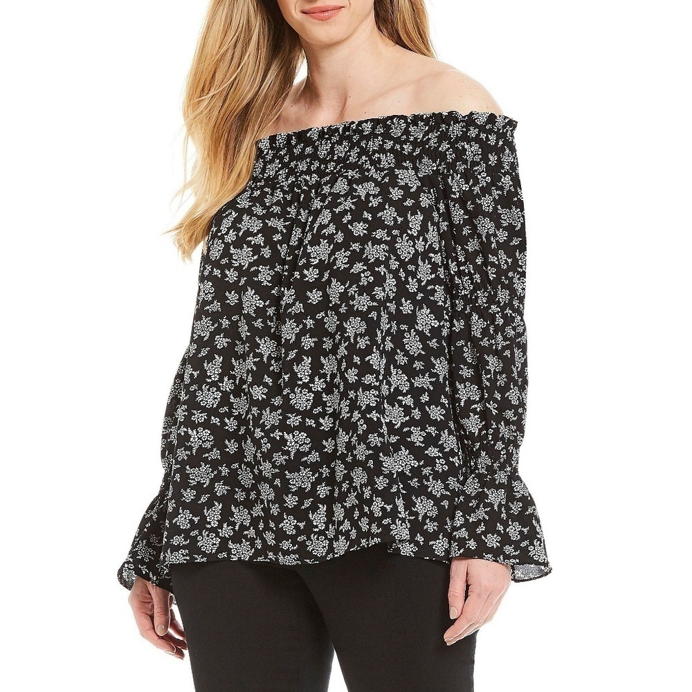 Michael Kors Wildflower Crepe Off The Shoulder Top